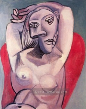  1929 Galerie - Femme 1929 Kubismus un fauteuil rouge dans